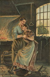 Blacksmith with a woman Postcard
