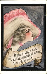 Woman Wearing Pink Bonnet Postcard