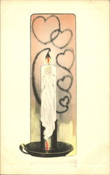 Woman in Candle with Hearts Postcard