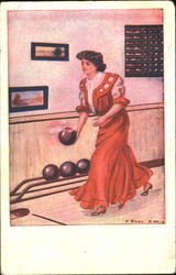 Young Woman Bowling Postcard Postcard