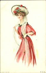 Pretty Woman in Red Postcard