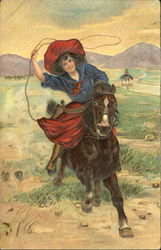 Girl Riding Pony Postcard