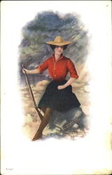 Woman With a Gun Women Postcard Postcard