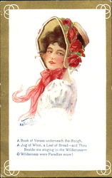 Young Woman With Flowered Bonnet Postcard