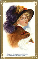 Young Woman Wearing Fancy Bonnet Postcard