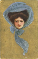 Pretty Woman Wearing Blue Bonnet Postcard