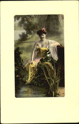 Young Woman SItting on the River Bank Postcard