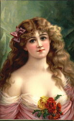 Portrait of a Young Woman With Flowers Postcard