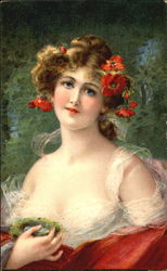 Pretty Woman With Flowers in Her Hair Postcard