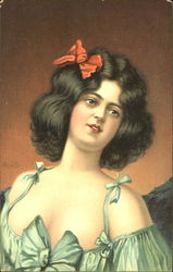 Woman With Red Bow in Her Hair Postcard