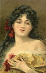 Pretty Woman WIth Roses Postcard