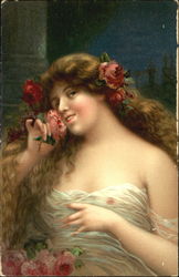 Woman With Flowers Postcard
