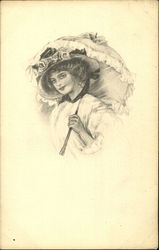 Youg Woman Holding a Parasol Postcard