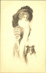Elegant Woman and Dog Postcard