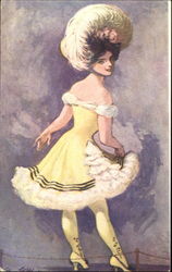 Woman in a yellow dress and hat Women Postcard Postcard