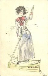 Young Woman Standing in a Boat Postcard