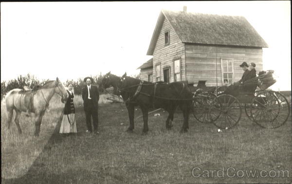 Horse and Carriage in front of small home