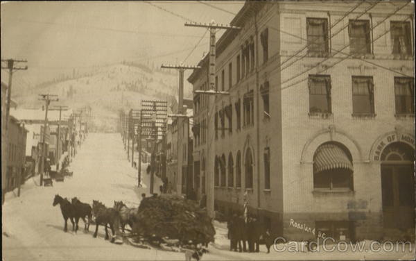 Winter Street Scene Horses & Sleigh Rossland BC Canada