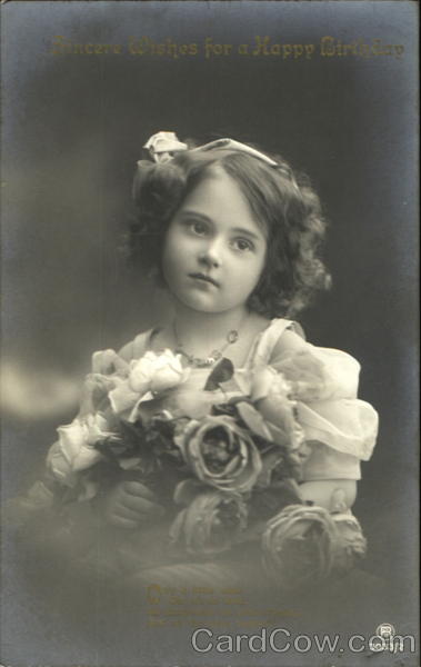 Sincere Wishes For A Happy Birthday: Little girl holds roses
