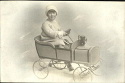 Portrait of girl in toy car Postcard
