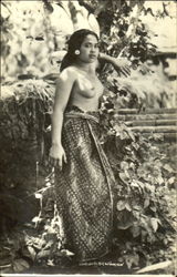 Nude Balinese Woman in Traditional Dress Postcard