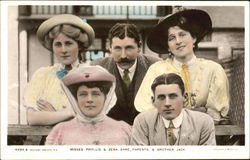 Misses Phyllis & Zena Dare Parents & Brother Jack Postcard
