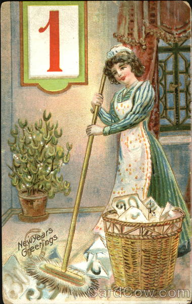Maid Sweeping New Year's