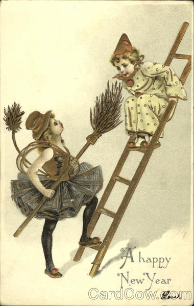Girl Chimney Sweep and Clown on Ladder  Children
