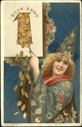Buon Anno - Fantasy Woman w/Coins Postcard