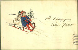 Children Sledding Postcard