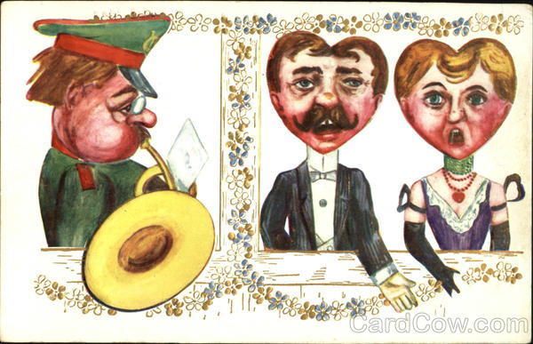 A Man Playing a Horn for a Couple Hearts