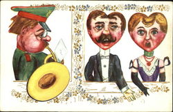 A Man Playing a Horn for a Couple A Man Playing a Horn for a Couple