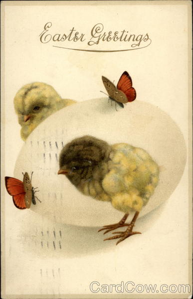Easter Greetings: Chicks, Butterflies, and Egg With Chicks