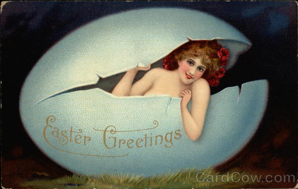 Easter Greetings - Woman in an Eggshell