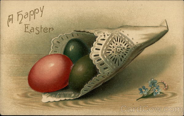 A Happy Easter - Colored Eggs Wrapped in a Doily