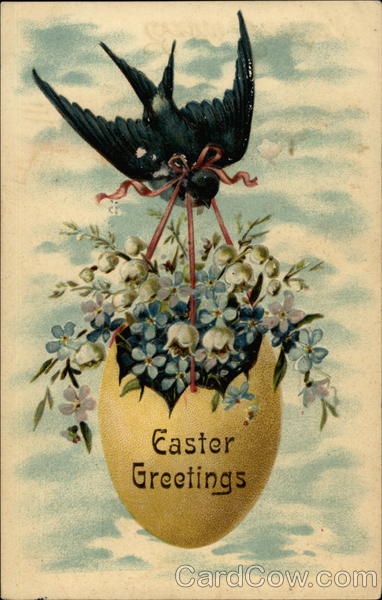 Easter Greeting with Egg holding Flowers Eggs