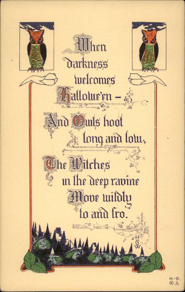 Hollowe'en poem featuring owls and witches Halloween