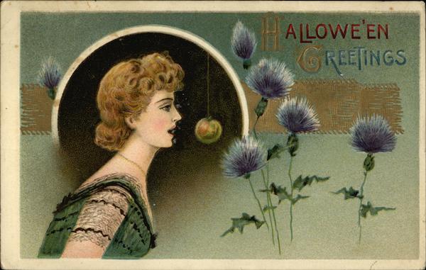Halloween Greetings: Woman and Apple