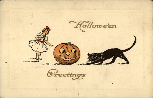 Girl in White Dress JOL & Cat Halloween