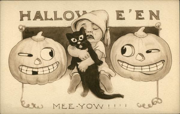 Halloween Mee-Yow! Baby with Cat and Jack O'Lanterns