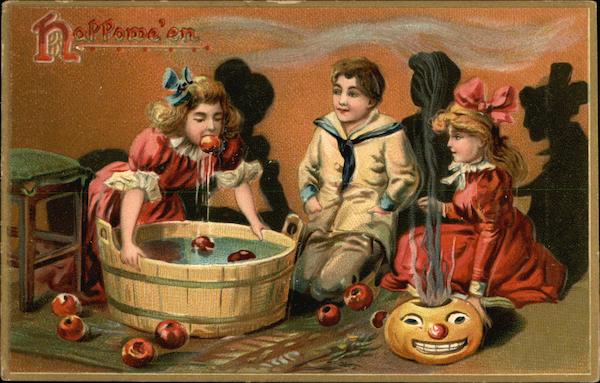 Halloween; Children Bobbing for Apples