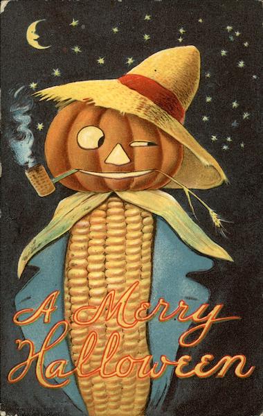 A Merry Halloween - Pumpkin and Corncob Scarecrow