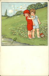 Two Children and a Frog Postcard
