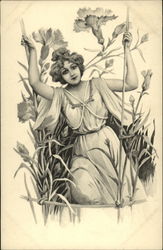 A woman in among flowers Postcard
