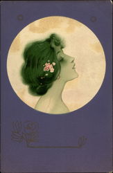 Girl with Purple Surround Art Nouveau Postcard Postcard