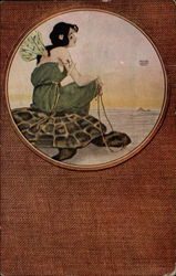 Fairy Riding on Turtle Art Nouveau Postcard Postcard