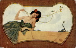 Girl Flies Kites While Charming Snake Postcard