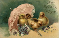 Beast Easter Wishes - Baby Chicks Under Parasol Postcard