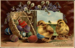 Easter Greetings - Chicks and Decorated Eggs Postcard