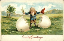 Easter Greetings - Gnome Hatching Out of an Egg Postcard